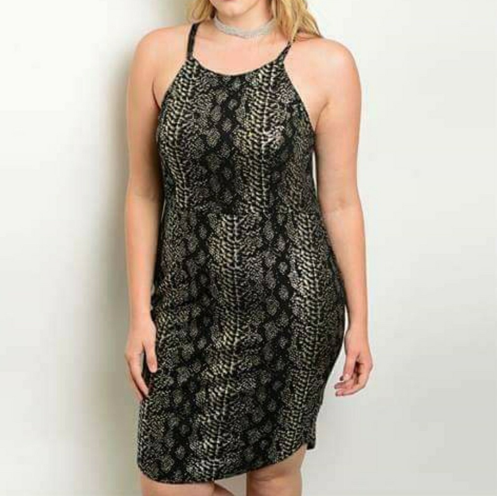 NEW By Style - Snake Print Stretchy Gold Dress